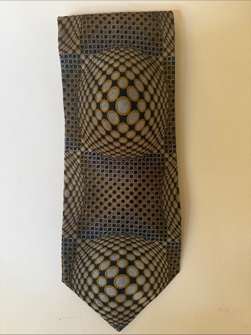 Tino Cosma Silk Tie with Gold and Gray Dot Spheres
